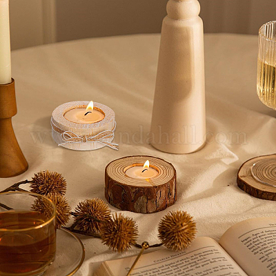 8個、2種類のスタイルのシマウッドキャンドルホルダー コラム ミックス