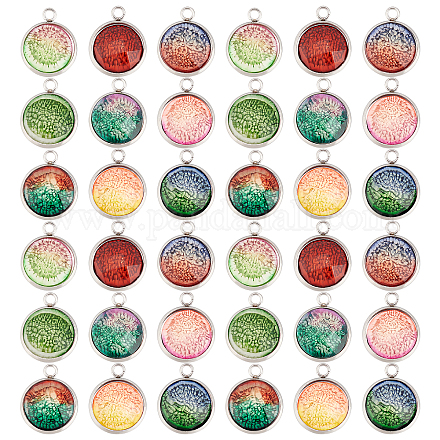DICOSMETIC 36Pcs 9 Colors Resin Pendants Charms Flat Round Pendant Sea Coral Charms Marine Faceted Pendants Stainless Steel Charms for Necklace Bracelet Jewelry Craft Making FIND-DC0001-22-1