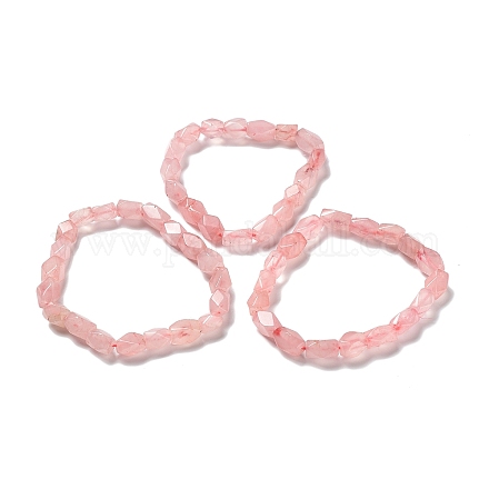 Natural Rose Quartz Nugget Beaded Stretch Bracelet BJEW-F462-01-1