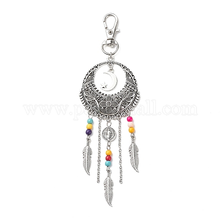 Filet/toile tissé avec décorations pendantes en alliage de style tibétain en plumes HJEW-JM00812-1