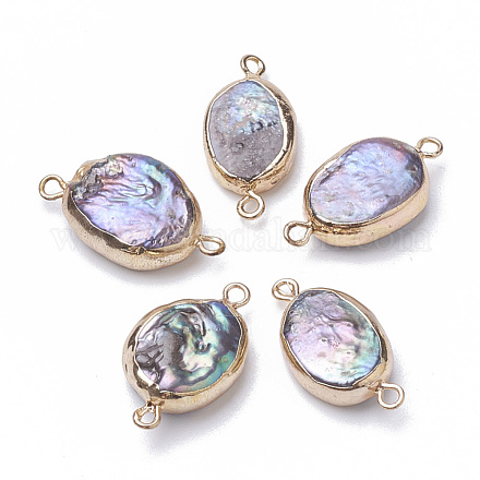 Conectores de eslabones de perlas keshi de perlas barrocas naturales chapadas PEAR-Q008-03-1
