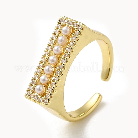Rectangle Rack Plating Brass Micro Pave Clear Cubic Zirconia Open Cuff Rings RJEW-M162-09G-1