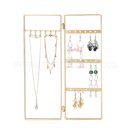 FINGERINSPIRE Gold Foldable Jewelry Rack 18 Holes and 6 Hooks Metal 2-Panel Jewelry Organizer for Earrings EDIS-WH0029-83B-1