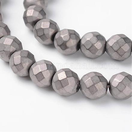 Faceted Round Non-Magnetic Synthetic Hematite Beads Strands G-D800-04-1