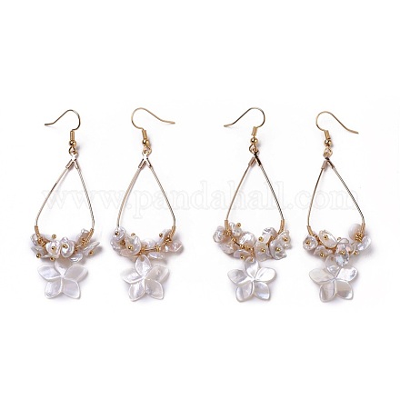 Pearl Chip Beads Dangle Earrings EJEW-L218-01-1