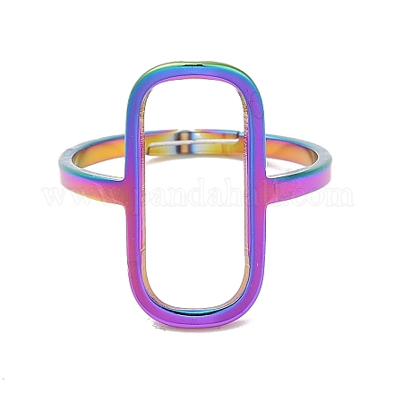 Placcatura ionica (ip) 304 anello regolabile rettangolare cavo in acciaio inossidabile da donna RJEW-M149-31RC-1