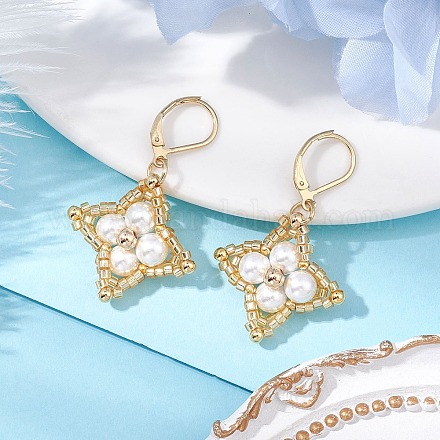 Стеклянные бусины ромбовидные серьги-русалки EJEW-MZ00346-01-1