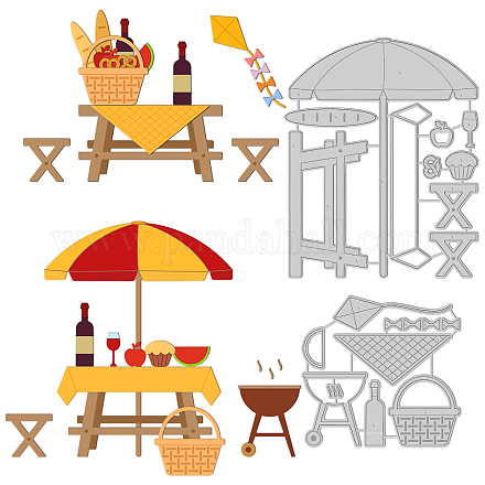 GLOBLELAND Picnic Table Cutting Dies Picnic Theme Red Wine Sun Umbrella Bread Metal Die Cuts Birthday Gift Die Cuts for Card Scrapbooking and DIY Craft Album Paper Card Decor DIY-WH0309-961-1
