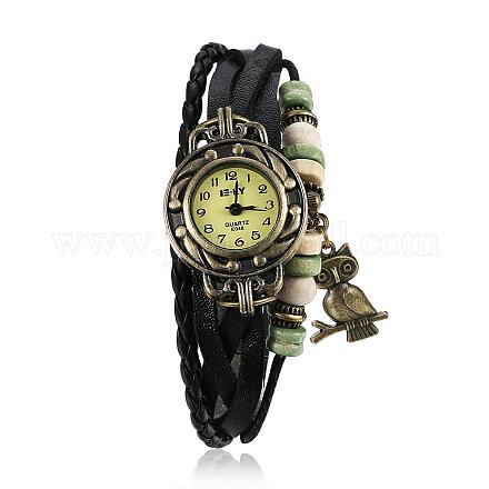 女性はブレスレットの腕時計を包みます  クォーツ時計  模造革と合金ガラス  フクロウ  ブラック  アンティークブロンズ  200mm WACH-BB17399-6-1