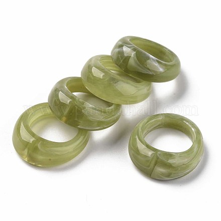 透明樹脂指輪  天然石風  黄緑  usサイズ7 1/4(17.7mm) RJEW-S046-002-A01-1
