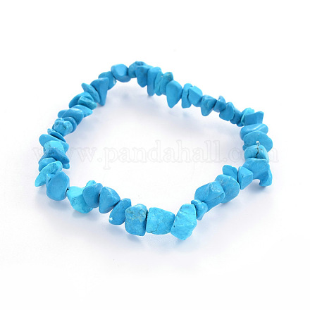 Chips Synthetic Turquoise Beaded Stretch Bracelets BJEW-JB01826-06-1