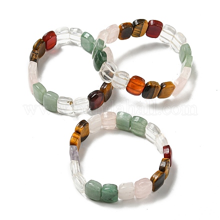 Bracelets extensibles en perles rectangulaires avec pierres précieuses mélangées naturelles BJEW-E093-01-1