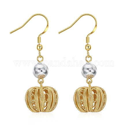 Pumpkin Brass Hollow Dangle Earrings EJEW-BB37475-G-1