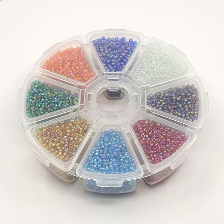 1 boîte 12/0 perles de graines de verre couleurs transparentes arc-en-ciel lisse spacer minuscules perles de graines de verre SEED-X0003-12-B-1