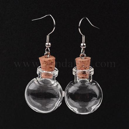 Flat Round Glass Wishing Bottle Dangle Earrings EJEW-JE02040-06-1