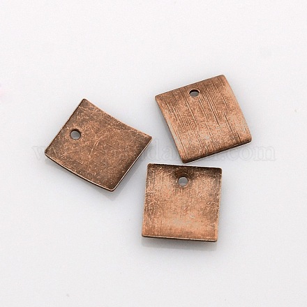真鍮空白タグ平方スライスのチャームのペンダント  ニッケルフリー  赤銅鉱  10x9x1.5mm  穴：1mm X-KK-O033-R02-NF-1