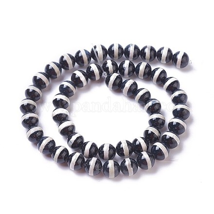 Brins de perles d'agate dzi à motif rayé tibétain naturel G-P425-03D-8mm-1