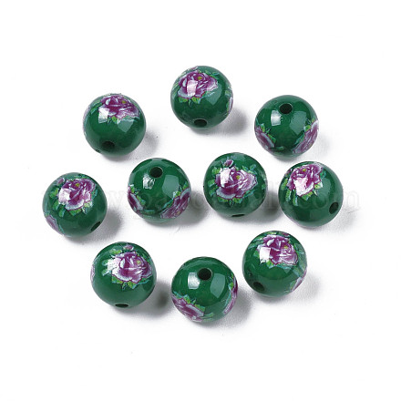 Perles opaques faits à la main en acrylique de fleurs imprimées MACR-T043-02A-01-1