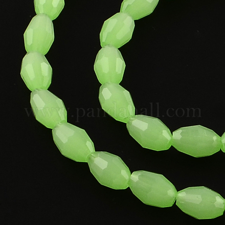 Faceted Rice Imitation Jade Glass Beads Strands GLAA-Q046-02F-1