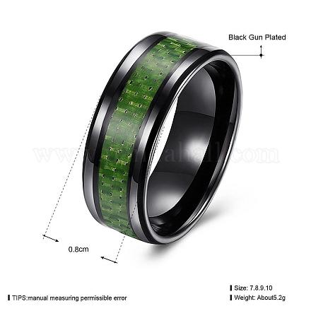 メンズチタンスチールフィンガー指輪  ワイドバンドリング  サイズ10  グリーン  ガンメタ色  19.8mm RJEW-BB27540-D-10-1