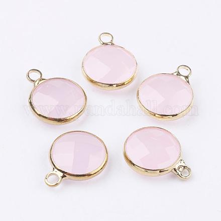 Golden Tone Brass Glass Flat Round Charms GLAA-M003-A-13G-1