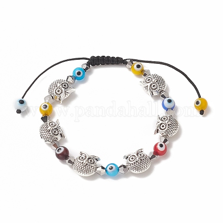 Bracelet de perles tressées en verre et en alliage de mauvais œil coloré au chalumeau pour femme BJEW-JB09267-03-1