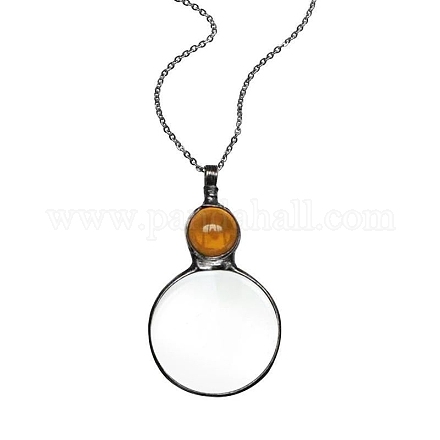 Flat Round Alloy & Glass Magnifying Pendant Necklace for Women PW-WG98149-05-1