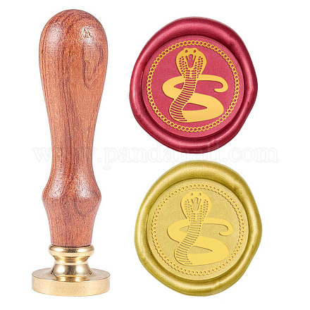 SUPERDANT Wax Seal Stamp Cobra Pattern Vintage Seal Stamp Retro Removable Brass Head 25mm Wooden Handle Seal Stamp for Greeting Card AJEW-WH0131-456-1