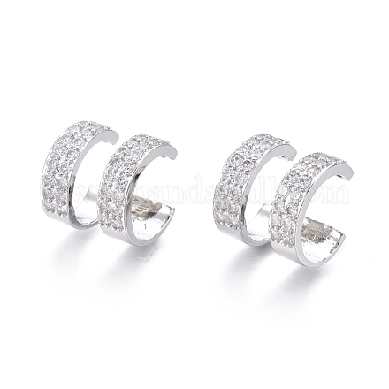Brass Micro Pave Clear Cubic Zirconia Cuff Earrings EJEW-I249-07P-1