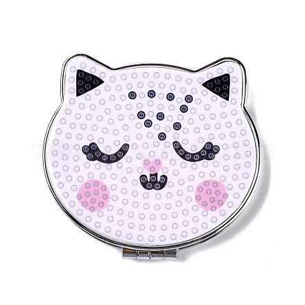 Kits de mini miroir de maquillage de peinture de diamant en forme spéciale de chat de bricolage DIY-P048-02-1