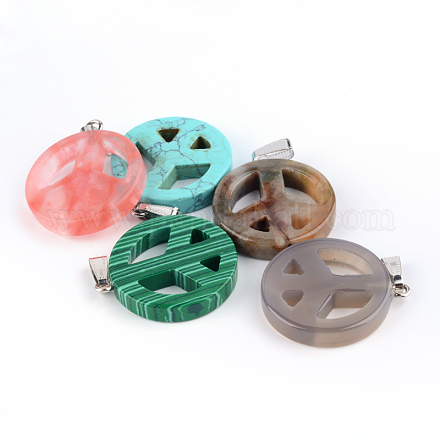 Round with Peace Sign Mixed Stone Pendants G-Q449-09-1