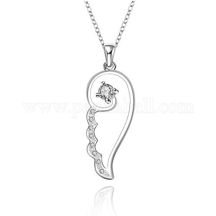 Silver Color Plated Brass Cubic Zirconia Wing Pendant Necklaces NJEW-BB09467-B-1