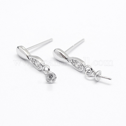 925 Sterling Silver Micro Pave Cubic Zirconia Ear stud Findings STER-P035-50P-1