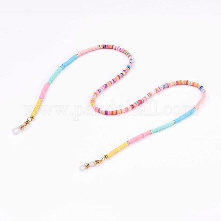 Catene per occhiali con perline heishi in argilla polimerica arcobaleno AJEW-EH00316-1