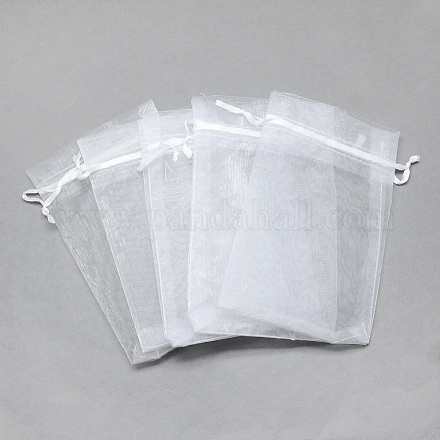 オーガンジーバッグ巾着袋  長方形  ホワイト  16x11cm OP-T002-11x16-06-1
