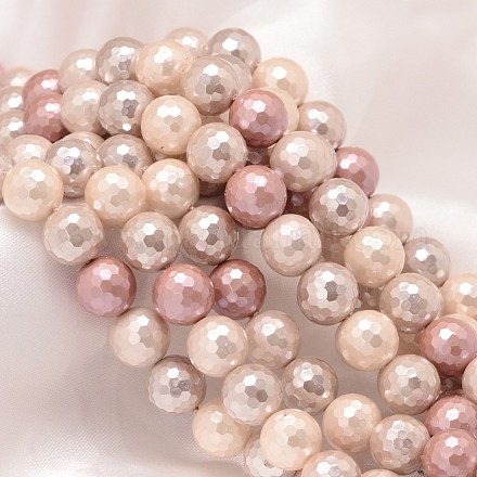 Faceted Round Shell Pearl Bead Strands X-BSHE-L012-8mm-NL002-1