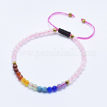 Natural Rose Quartz Braided Bead Bracelets BJEW-I258-M01-1