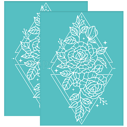 OLYCRAFT 2pcs Silk Screen Printing Stencils Geometric Rose Pattern Silkscreen Stencil Self-Adhesive Reusable Floral Mesh Transfers for Printing on Wood T-Shirts DIY Decoration - 19.5x14cm DIY-WH0337-055-1
