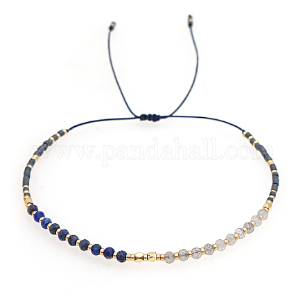 Braccialetti con perline intrecciate con lapislazzuli naturali e semi di vetro HR1333-3-1