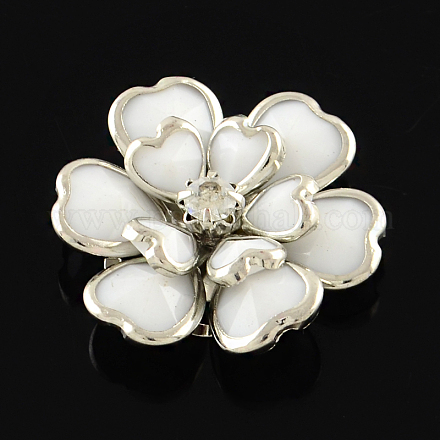 Acrylic Flower Cabochons with Rhinestone and Platinum Tone Brass Bottom FIND-R027-13-1