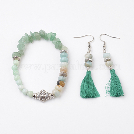 Natural Malaysia Jade and Green Aventurine Jewelry Sets SJEW-JS00952-02-1