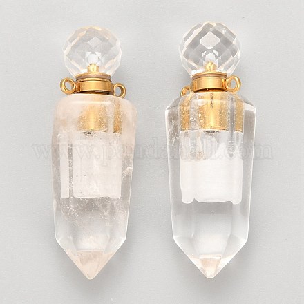 Bouteille de parfum ouvrable en cristal de quartz naturel à facettes pendentifs pointus G-P435-D-03G-1