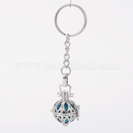 Platinum Plated Brass Hollow Round Cage Chime Ball Keychain KEYC-J073-D13-1