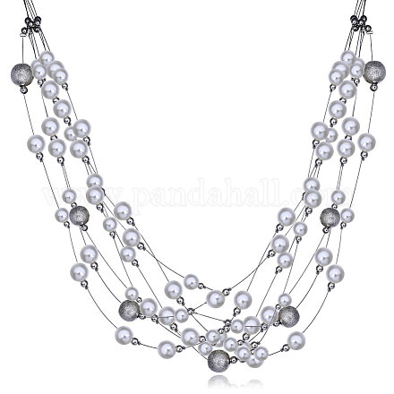 Collane in lega di zinco di plastica perla perline su più livelli NJEW-BB15215-1