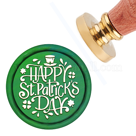 CRASPIRE Wax Seal Stamp Happy St. Patrick's Day Vintage Sealing Wax Stamps Happy Eid 30mm Removable Brass Head Sealing Stamp with Wooden Handle for Wedding Invitations Halloween Wrap AJEW-WH0184-0142-1