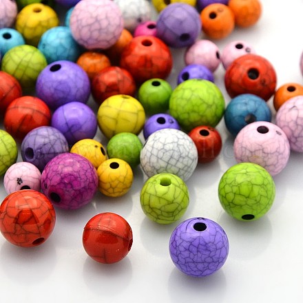 Mixed Color Crackle Acrylic Round Beads CACR-X0001-1