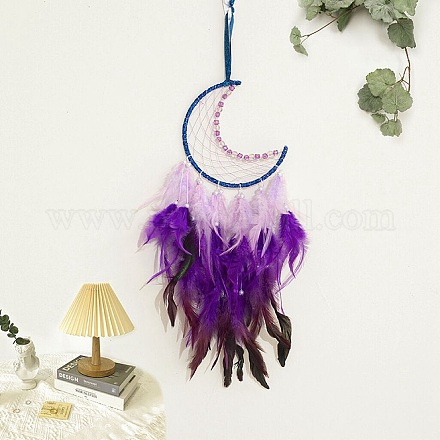 Лунная тканая сетка/паутина с подвеской из перьев HJEW-I013-03-1