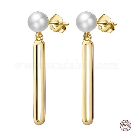 925 boucles d'oreilles pendantes ovales en argent sterling avec perles perlées EJEW-P231-23G-1