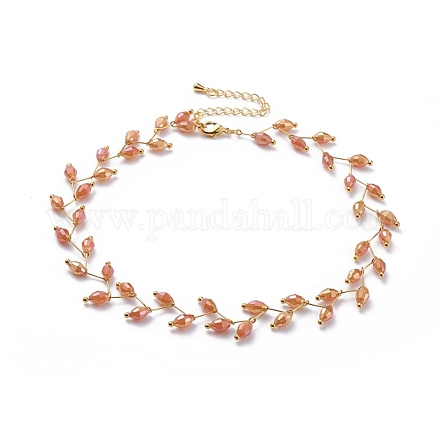Colliers en perles de verre ovales à facettes galvanisées NJEW-JN02625-03-1