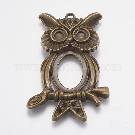 Style tibétain grand hibou dos ouvert pendentif supports cabochons pour Halloween X-TIBEP-768-AB-NR-1
